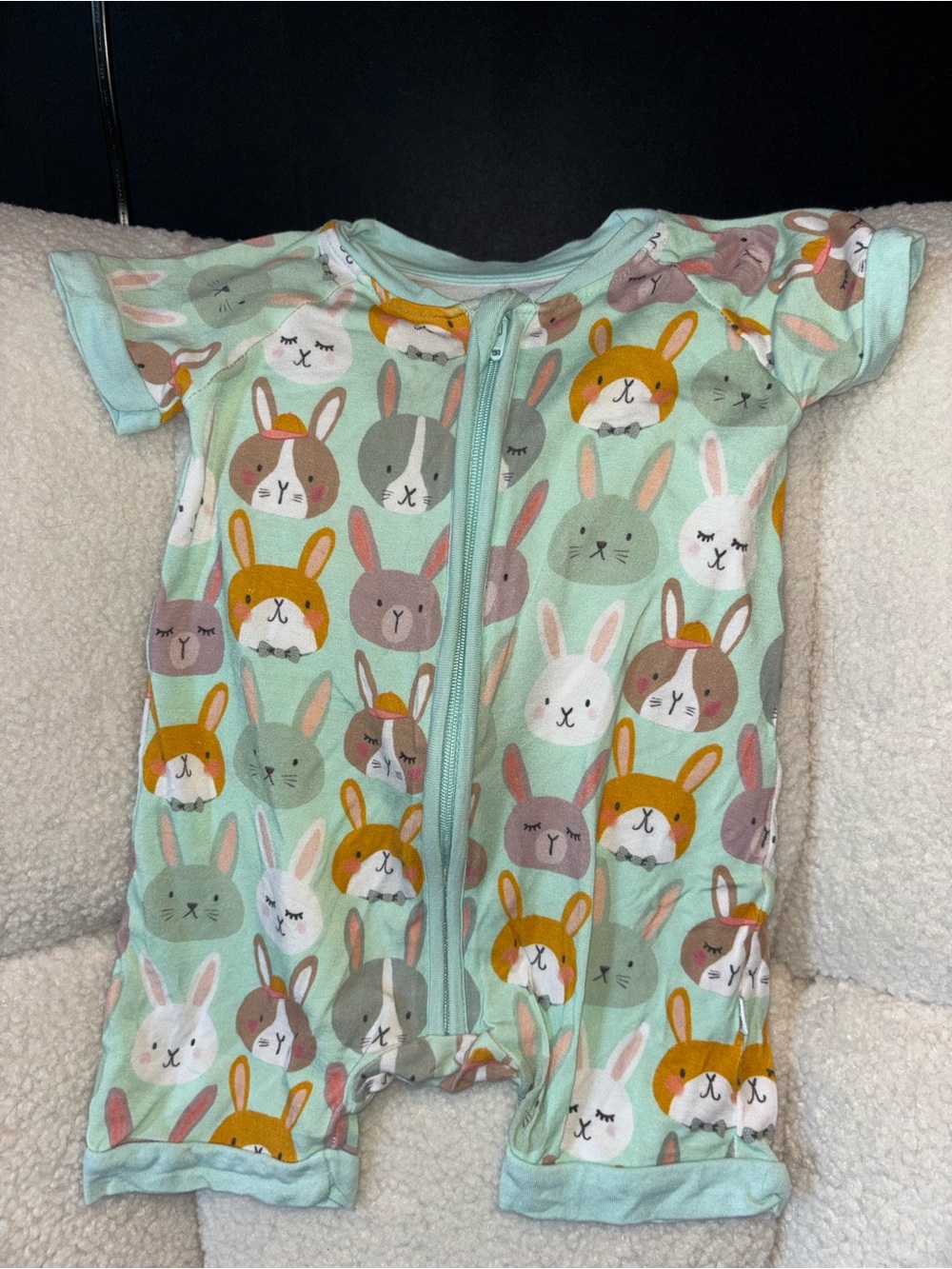 Little Sleepies Mint Bunny Short-Sleeve Romper